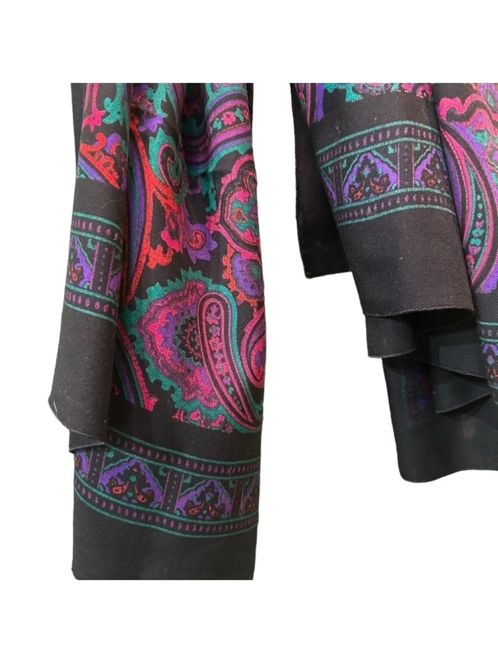 Vintage Black Paisley Pattern Women's Scarf - Vibrant Pink Purple & Teal Accents